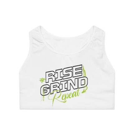 Motivational Sports Bra Rise Grind Repeat White